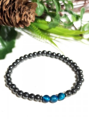 Браслет из синего тигрового глаза и гематита