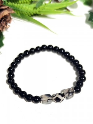 Браслет с тибетской бусиной Дзи и агатом