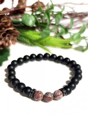 Браслет из леопардовой яшмы (риолита) и матового агата