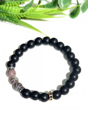 Браслет из ботсванского и матового черного агата