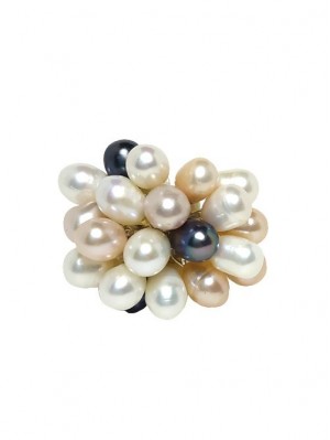 Кольцо с белым, персиковым и синим жемчугом