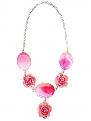 Колье с розовым агатом