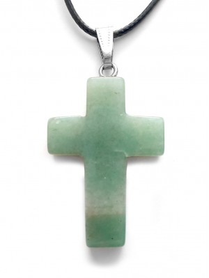 Подвеска крупный крестик из зеленого авантюрина