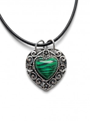 Подвеска сердечко с малахитом (синтетическим)
