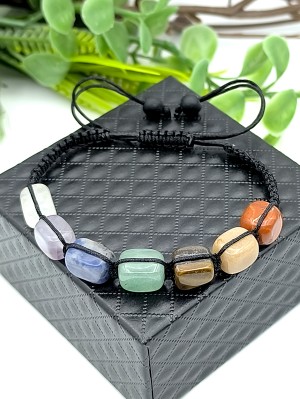 Браслет 7 Чакр с горным хрусталем, аметистом, содалитом, зеленым и персиковым авантюрином, тигровым глазом и яшмой