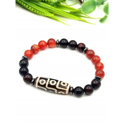 Браслет из агата, оникса, гематита и сердолика с тибетской бусиной Дзи