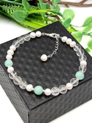 Браслет из горного хрусталя, амазонита и жемчуга