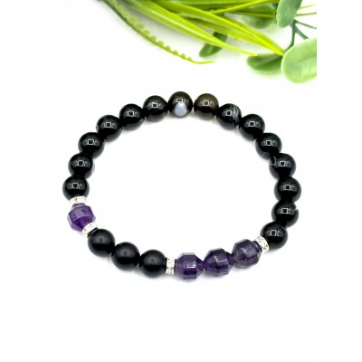 Браслет из оникса, аметиста и агата матового