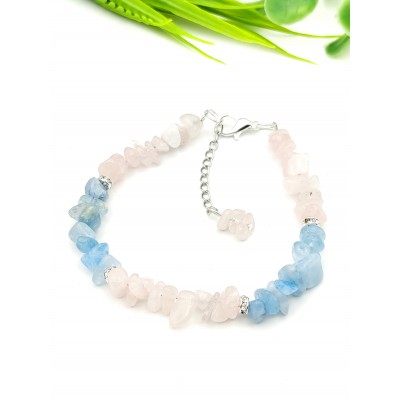 Браслет из аквамарина и розового кварца