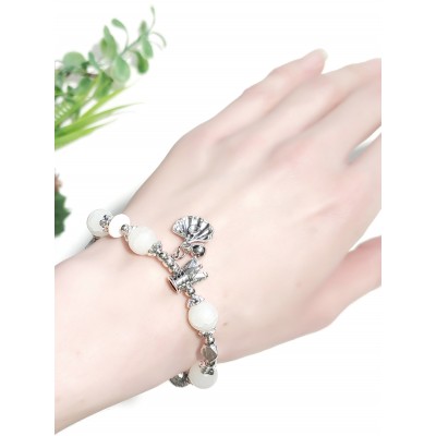 Браслет с бежевым перламутром и агатом (синтетическим)