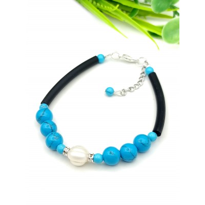 Браслет с жемчугом и говлитом (стилизация под бирюзу)