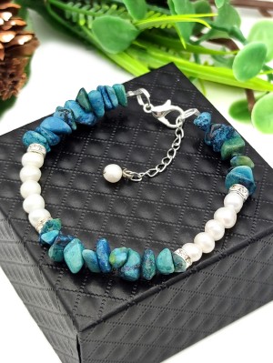 Браслет из хризоколлы и жемчуга