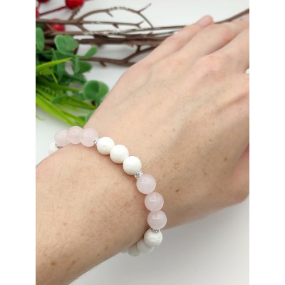 Браслет из белого коралла, розового и мятного кварца