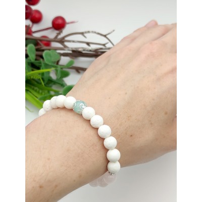 Браслет из белого коралла, розового и мятного кварца