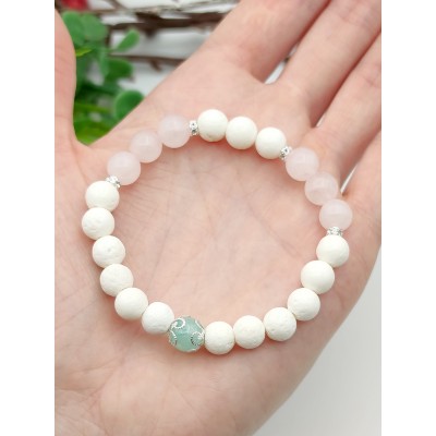 Браслет из белого коралла, розового и мятного кварца