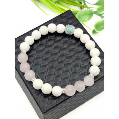 Браслет из белого коралла, розового и мятного кварца