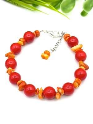 Браслет из красных и оранжевых кораллов