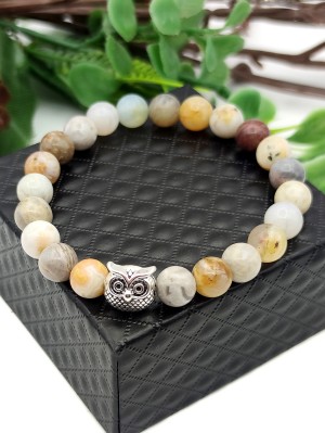 Браслет из кружевного мексиканского агата с совой