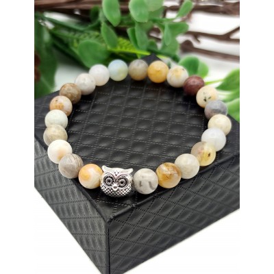 Браслет из кружевного мексиканского агата с совой