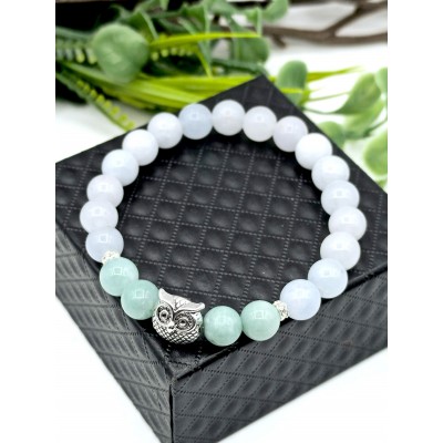 Браслет с совой из мятного кварца и берилла