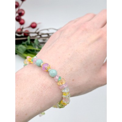 Браслет из мятного, лавандового и разноцветного кварца