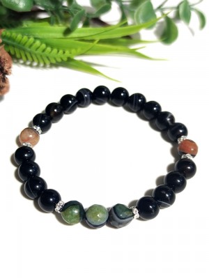 Браслет из оникса и гранёного ботсванского агата