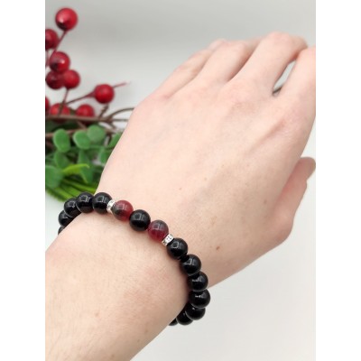 Браслет из черного и малиново-зеленого агата