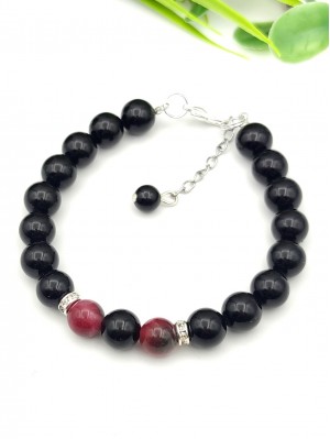Браслет из черного и малиново-зеленого агата