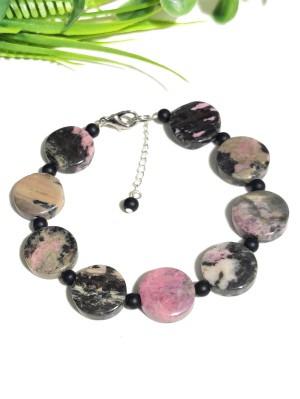 Браслет из родонита и матового агата