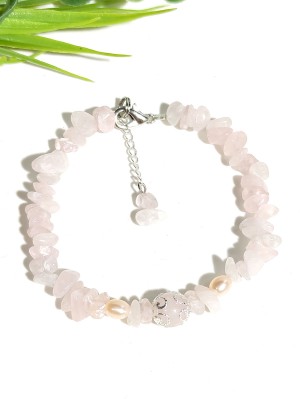 Браслет из розового кварца и жемчуга