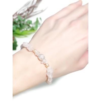 Браслет из розового кварца и жемчуга