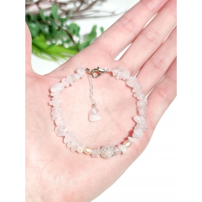 Браслет из розового кварца и жемчуга