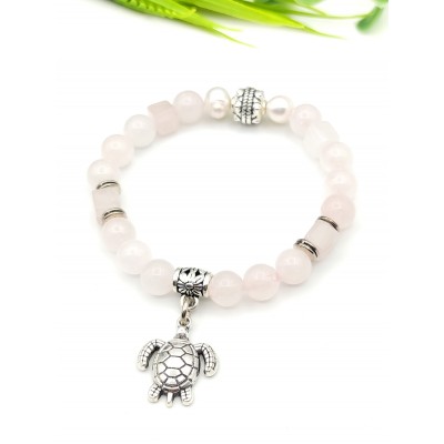 Браслет с розовым кварцем и жемчугом