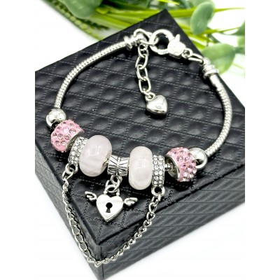 Браслет в стиле Пандора с розовым кварцем