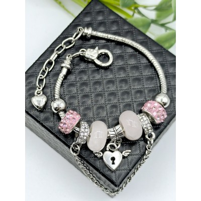 Браслет в стиле Пандора с розовым кварцем
