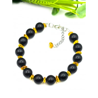 Браслет из вишневого (красного) и коньячного янтаря