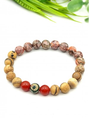 Браслет из яшмы и сердолика с тибетской бусиной Дзи