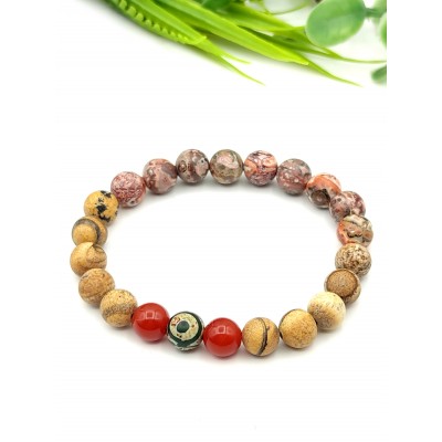 Браслет из яшмы и сердолика с тибетской бусиной Дзи