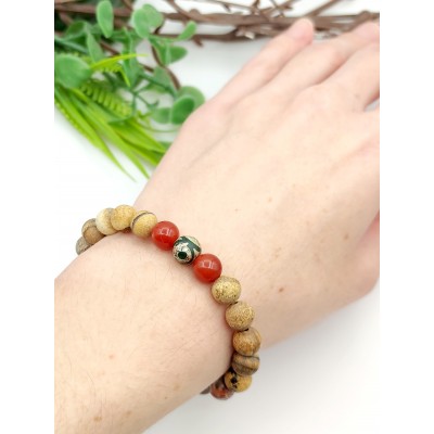 Браслет из яшмы и сердолика с тибетской бусиной Дзи