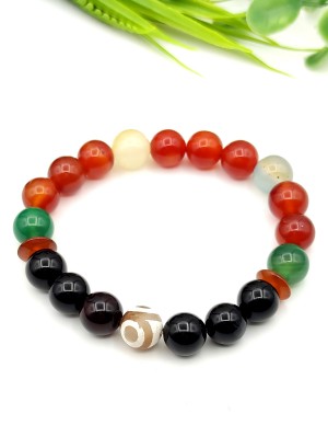 Браслет из агата, оникса и сердолика с тибетской бусиной Дзи