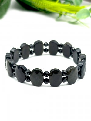 Браслет из серебристого и золотистого обсидиана и шпинели