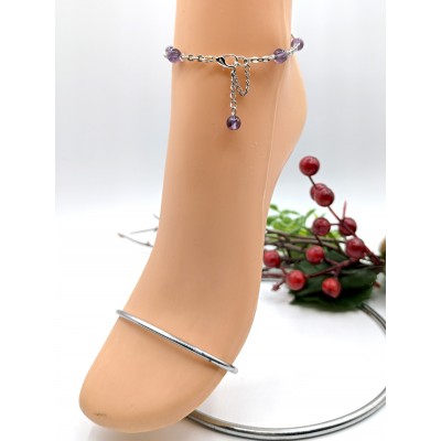 Браслет на ногу с аметистом и фианитом