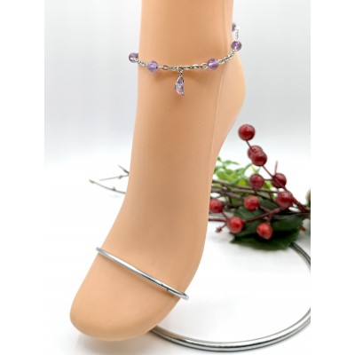 Браслет на ногу с аметистом и фианитом
