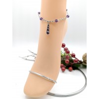Браслет на ногу с аметистом и фианитом