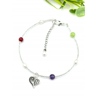 Браслет на ногу с жемчугом, кораллом, аметистом и ониксом Браслет на ногу с жемчугом, кораллом, аметистом и ониксом