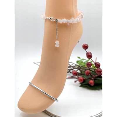 Браслет на ногу с жемчугом и розовым кварцем