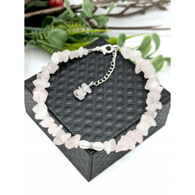 Браслет на ногу с жемчугом и розовым кварцем