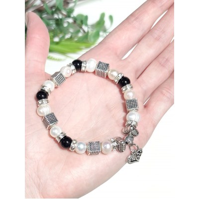 Браслет с белым жемчугом и агатом