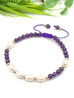 Браслет шамбала с жемчугом и аметистом