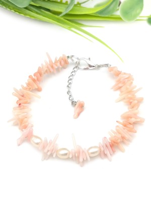 Браслет с персиково-розовыми кораллами и жемчугом Браслет с персиково-розовыми кораллами и жемчугом
